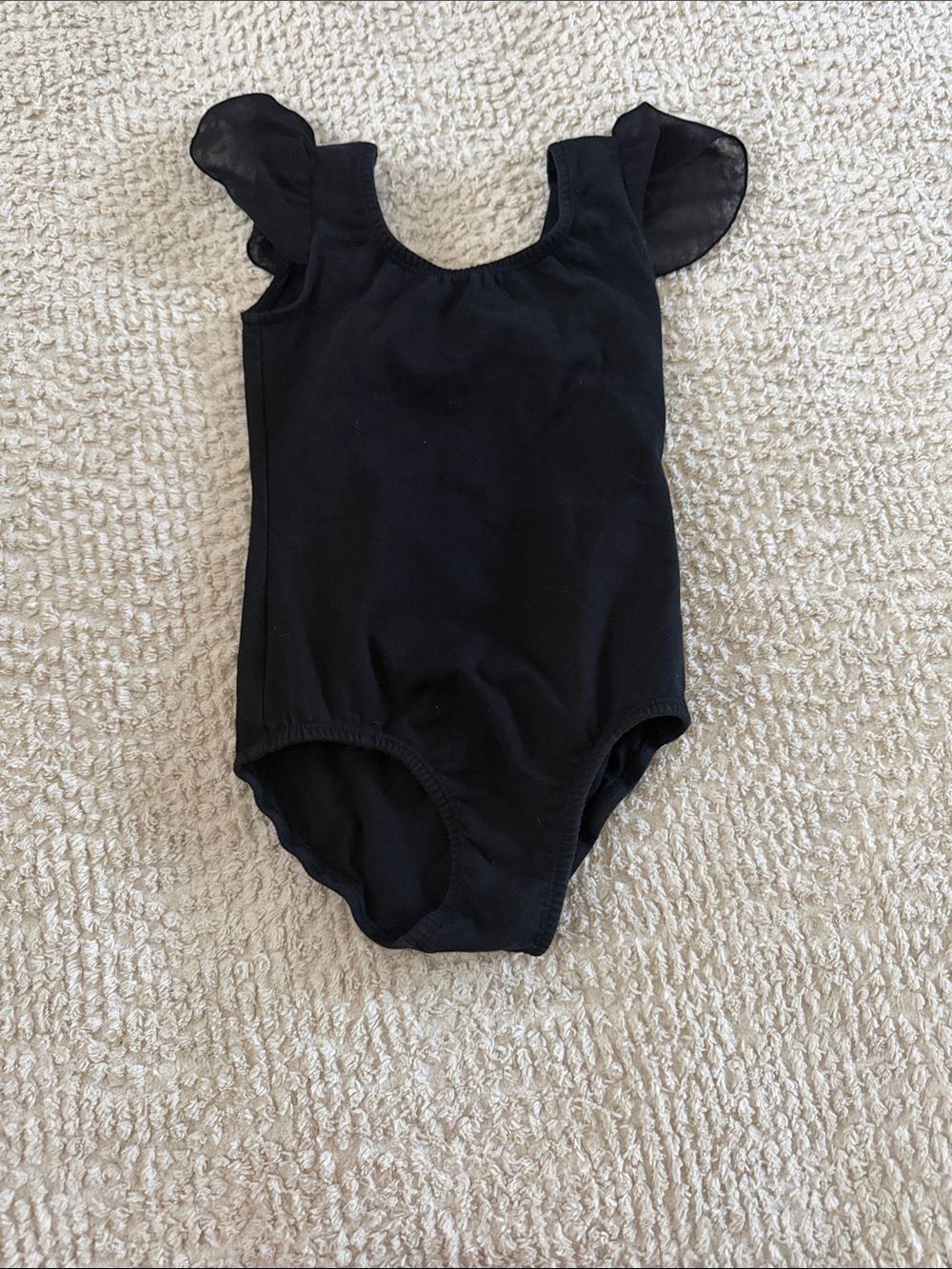 Kids Black One-Piece Leotard with Flutter Sleeves